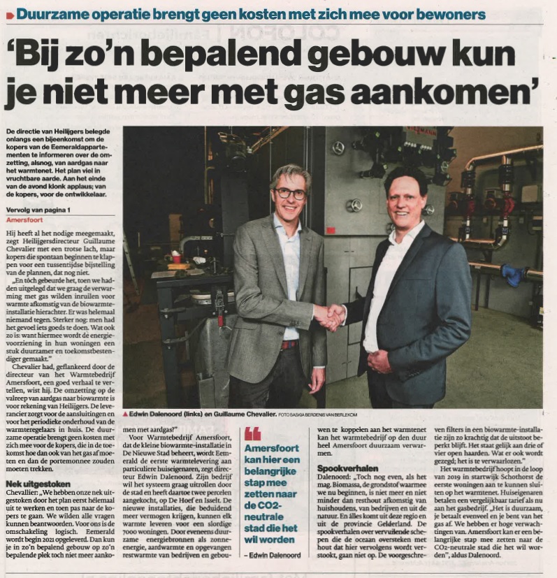 De warmte in De Nieuwe Stad wordt gedeeld met de nieuwe bewoners van Eemerald